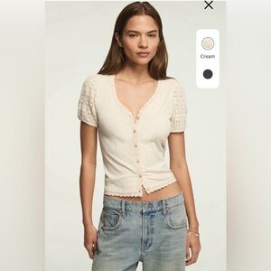 Lucky Brand Short Sleeve Button Through Top